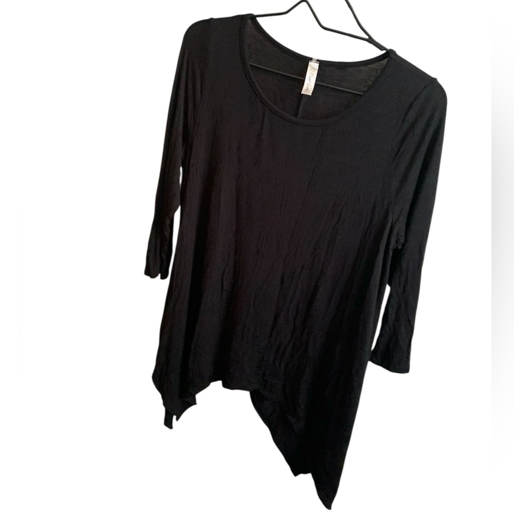 FIRST LOOK USA Woman’s Long Sleeve Black Asymmetrical Tunic Top Shirt Size Large